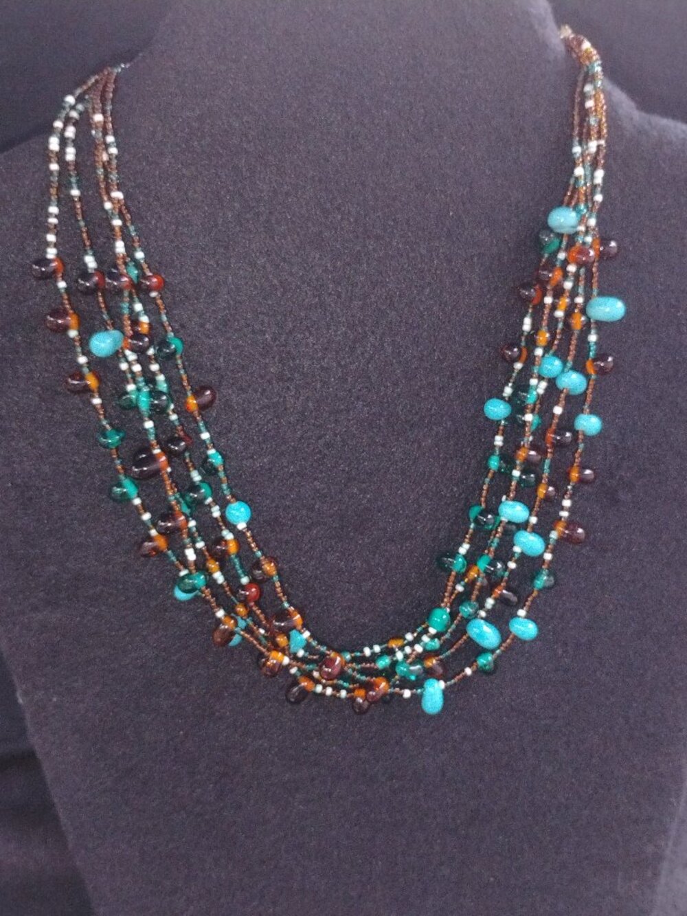 20 inch Layered brown,turquoise necklace.